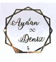 Lora Davet Altıgen Pleksi Ayna İsimlik (1 Adet) Gümüş - 51716