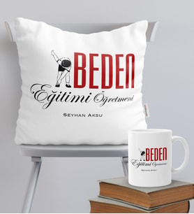 BK Gift Kişiye Özel Beden Eğitimi Öğretmeni Temalı Yastık Kupa Seti - 1