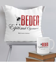 BK Gift Kişiye Özel Beden Eğitimi Öğretmeni Temalı Yastık Kupa Seti - 1