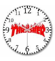 Thrasher Kırmızı Logo  Duvar Saati Bombeli Gercek Cam