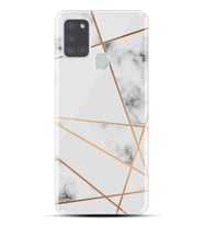 Kılıfland Samsung Galaxy A21S Kılıf Silikon Resimli Kapak White Marble Mermers With Triangle Stok 1195