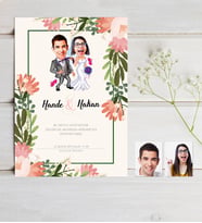 BK Gift Kişiye Özel Karikatürlü Nikah & Düğün Davetiyesi Model 6 (50 Adet)