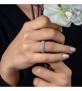 Else Silver 3 Sıra Tam Tur Taşlı Gümüş Yüzük
