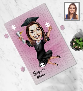 Kişiye Özel Mezuniyet Karikatürlü A4 99 Parça Puzzle Bayan-2