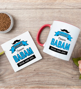 Canım Babam Temalı Kırmızı Kupa Bardak Ve Bardak Altlığı Seti