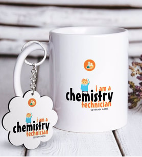 BK Gift Kişiye Özel Mesleki Kimya Teknikeri Beyaz Kupa ve Anahtarlık Hediye Seti-1 (Model 1)