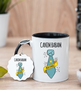 Babalar Günü Hediyesi Siyah Kupa Ve Anahtarlık Set
