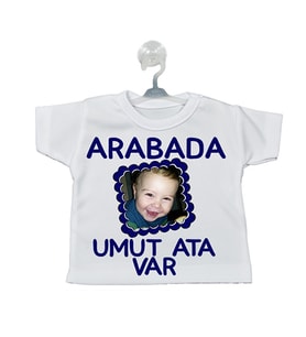 İsim ve Fotoğraflı Arabada Bebek Var Erkek Bebek Hediyesi Vantuzlu Araba Mini Tişört
