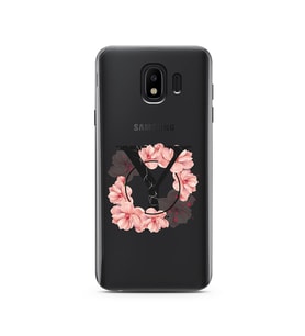 Pembe Çiçekli Harf Tasarım Süper Şeffaf Silikon Telefon Kılıfı Samsung J4 (2018)