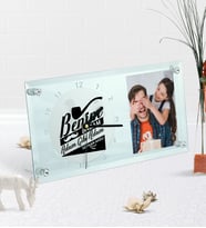 BK Gift Kişiye Özel Fotoğraflı Benim Babam Adam Gibi Adam Masaüstü Cam Saat (Beyaz)