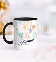 BK Gift Kişiye Özel Yılbaşı Mutlu Yıllar Siyah Kupa ve Kar Tanesi Kolye-15 (Model 1)