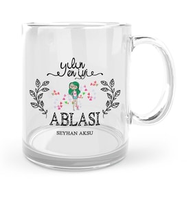 BK Gift Kişiye Özel Yılın En İyi Ablası Cam Kupa Bardak  1