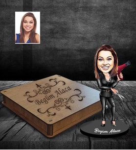Kişiye Özel Kuaför Bayan Karikatürlü Ahşap Biblo Kutulu Mod-4