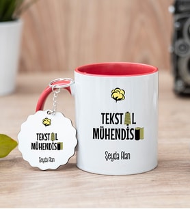 Tekstil Mühendisi Kırmızı Kupa Bardak Ve Anahtarlık Set