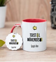 Tekstil Mühendisi Kırmızı Kupa Bardak Ve Anahtarlık Set
