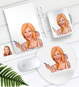 BK Gift Kişiye Özel Bayan Karikatürlü Defter Kalem Kupa Mouse Pad Seti-21 (Model 1)
