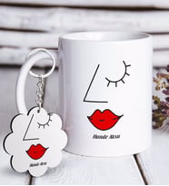 BK Gift Kişiye Özel Picasso Kadın Figür Beyaz Kupa ve Anahtarlık Hediye Seti (Model 1)