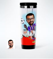 BK Gift Kişiye Özel Bay Futbolcu Sarı Lacivert Karikatürlü Çelik Termos Bardak  1