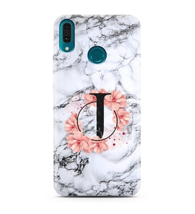 Mermer Çiçekli Harf Tasarım Süper Şeffaf Silikon Telefon Kılıfı Huawei Y9 (2019)