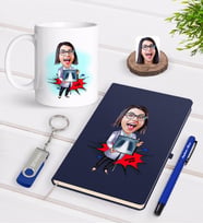 BK Gift Kişiye Özel Kadın Radyolojist Karikatürlü Lacivert Defter Kalem Kupa 32gb USB Bellek Hediye Seti-1 (Model 1)