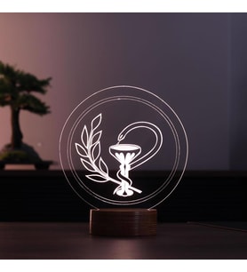 Eczane Logo Figürlü Dekoratif Hediye Led Masa Lambası 7 Işık Rengi Ahşap Taban