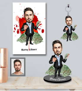Kişiye Özel İş Adamı Karikatürlü 3 lü Hediye Seti Bay-21