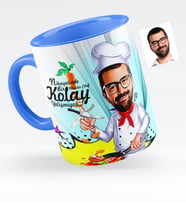 BK Gift Kişiye Özel Bay Chef Karikatürlü Mavi Kupa Bardak  1