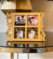Kişiye Özel 4 Fotoğraflı Mutlu Yıllar Mdf Çerçeve Gold