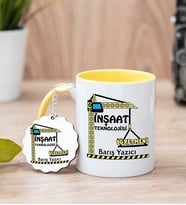 İnşaat Teknolojisi Sarı Kupa Bardak Ve Anahtarlık Set