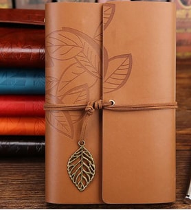 Yaprak Desenli Özel Deri Defter Ajdan İş Hediyesi (Kahverengi)