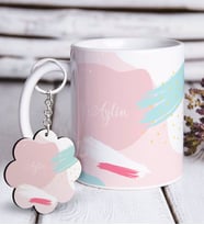 BK Gift Kişiye Özel Rengarenk Beyaz Kupa ve Anahtarlık Hediye Seti (Model 1)