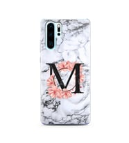 Mermer Çiçekli Harf Tasarım Süper Şeffaf Silikon Telefon Kılıfı Huawei P30 Pro M