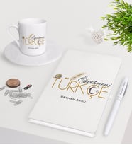 BK Gift Kişiye Özel Türkçe Öğretmeni Beyaz Defter Kalem Türk Kahvesi Fincanı Seti-1 (Model 1)