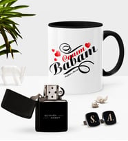 BK Gift Kişiye Özel Canım Babam Siyah Kupa Çakmak Kol Düğmesi Seti-7 (Model 1)