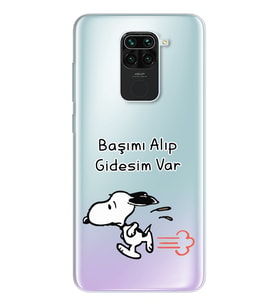 Snoopy Tasarımlı Süper Şeffaf Silikon Telefon Kılıfı Xiomai Redmi Note 9