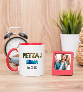 Peyzaj Mimarı Kırmızı Kupa Bardak ve Kırmızı Mini Fotoğraf Çerçevesi