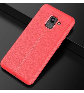 Galaxy A8 2018 Kılıf Zore Niss Deri Desenli Silikon Kılıf (Kırmızı)