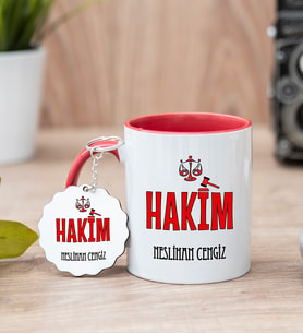 Hakim Kırmızı Kupa Bardak Ve Anahtarlık Set