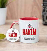 Hakim Kırmızı Kupa Bardak Ve Anahtarlık Set