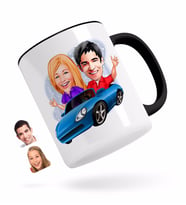 BK Gift Kişiye Özel Sevgililer Karikatürlü Siyah Kupa Bardak-52