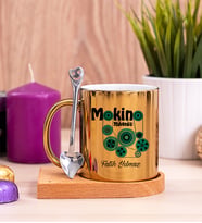 Makine Mühendisi Ahşap Altlıklı Gold Kupa Bardak