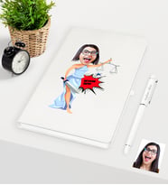 BK Gift Kişiye Özel Bayan Avukat Karikatürlü Beyaz Defter Kalem Seti - 1