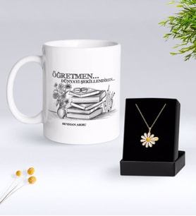 BK Gift Kişiye Özel Öğretmen Kupa Ve Papatya Kolye Hediye Seti-1 (Model 1)