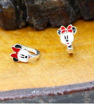Cam Mineli Kırmızı Mini Bayan Mickey Küpe 925 Ayar Gümüş Altın Kaplama