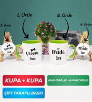 İkili Yeşil Damat Kupa Bardak Anahtarlık