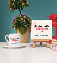 Matematik Öğretmeni Türk Kahvesi Fincanı ve Dekoratif Taş Baskı Seti