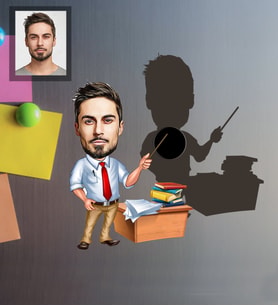 Kişiye Özel Öğretmen Karikatürlü Ahşap Magnet Bay-4