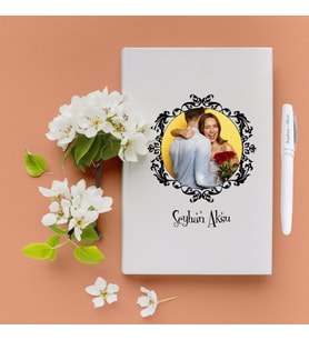 BK Gift Kişiye Özel Hediye Fotoğraflı Çerçeveli Beyaz Defter Kalem Seti - 11