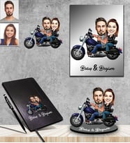 Kişiye Özel Motorcu Sevgili Karikatürlü 5 li Hediye Seti Model 3