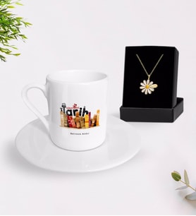 BK Gift Kişiye Özel Tarih Öğretmeni Türk Kahvesi Fincanı ve İsimli Papatya Kolye Hediye Seti-2 (Model 1)